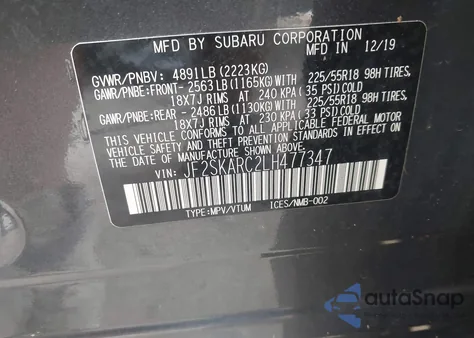 2020 Subaru Forester Sport z USA, uszkodzony, nr VIN JF2SKARC2LH477347